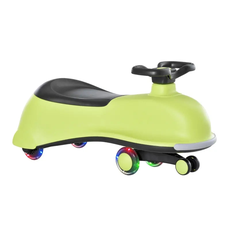 Qaba Kids Wiggle Car Ride on Toy with LED Flashing Wheels, Swing Car for Toddlers, No Batteries, Gears or Pedals - Twist, Turn, Wiggle Movement to Steer, Dolphin Shaped Green
