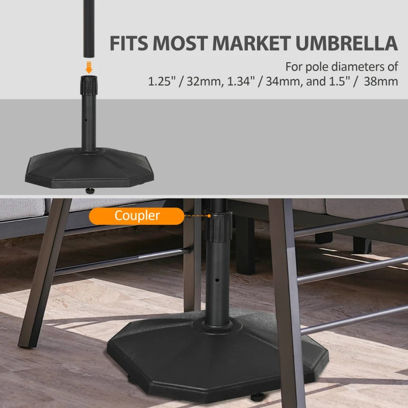 Outsunny 52lbs Resin Patio Umbrella Base with Wheels and Retractable Handles, 20" Round Outdoor Umbrella Stand Holder, Black