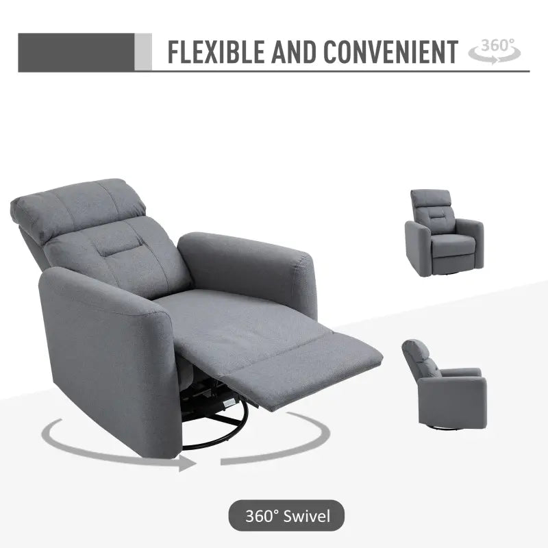 HOMCOM Manual Recliner Swivel Chair Rocker Armchair Sofa with Linen Upholstered Seat and Backrest for Living Room - Grey