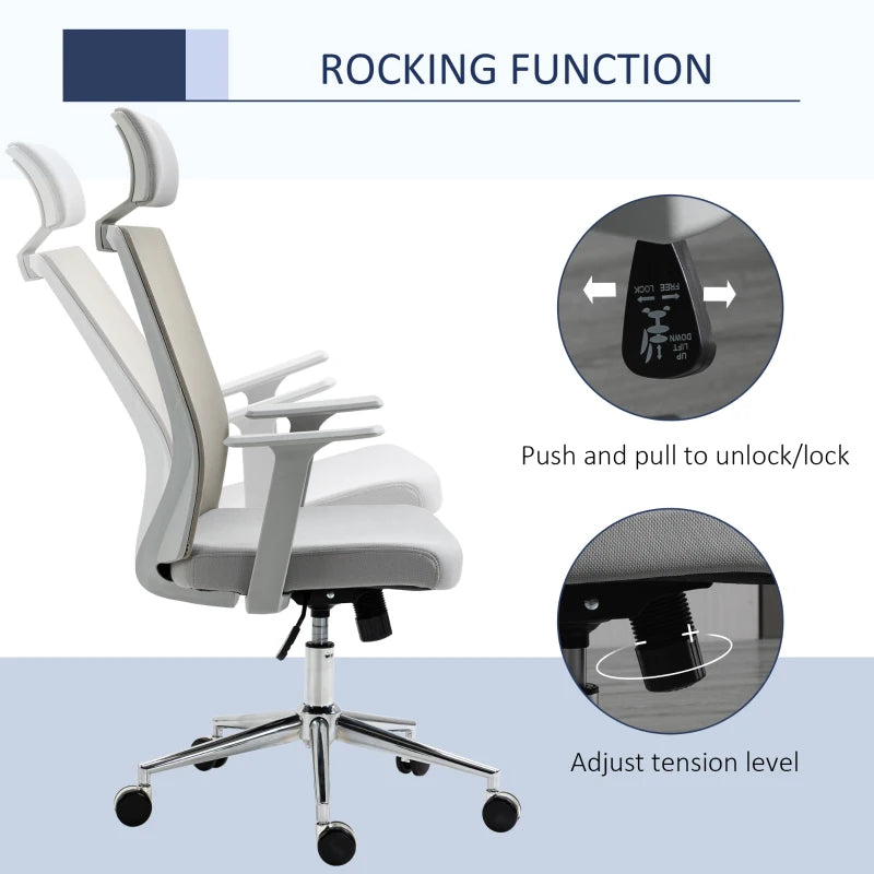 Vinsetto Mesh Office Chair Ergonomic Desk Chair with Rotate Headrest, Lumbar Support & Adjustable Height, 360° Swivel Computer Chair