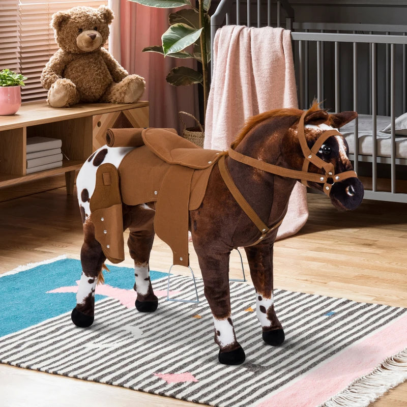 Qaba Sound-Making Ride on Horse Stuffed Animal for Kids with Padding, Stuffed Animal Horse Toy for Girls and Boys, Plush Horse Gift with Soft Feel, Interactive Toy for Kids