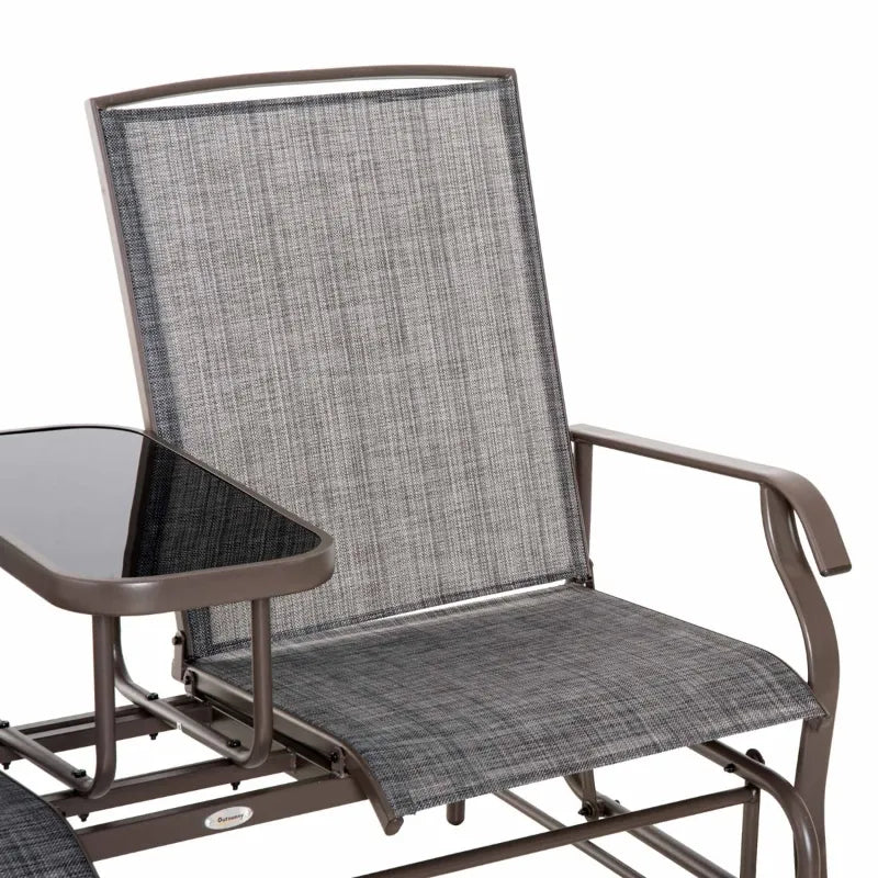 Outsunny Double Glider Chair Mesh Fabric with Center Table Patio
