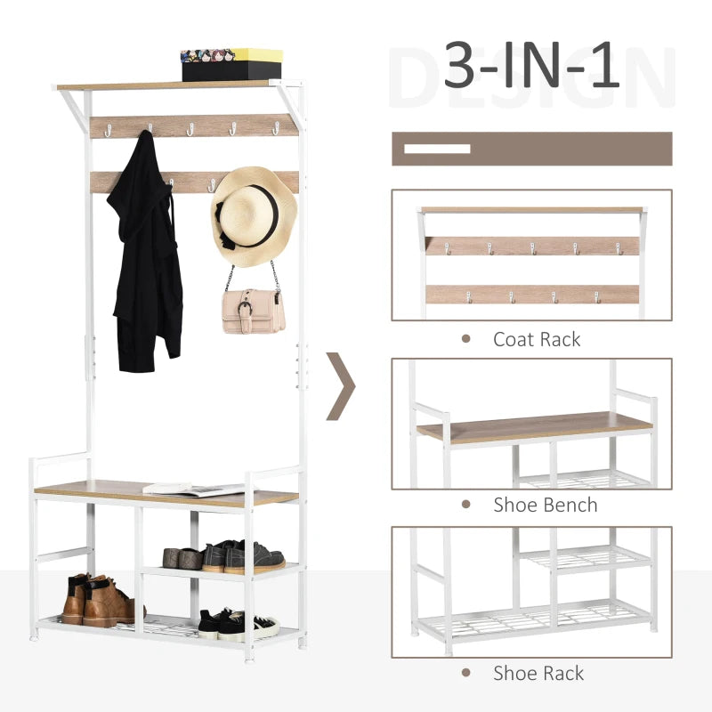HOMCOM Industrial Storage Cabinet Coat Rack Bedroom Hall Tree Organiser with Long Coat Hanger, 5 Drawers & Storage Shelf