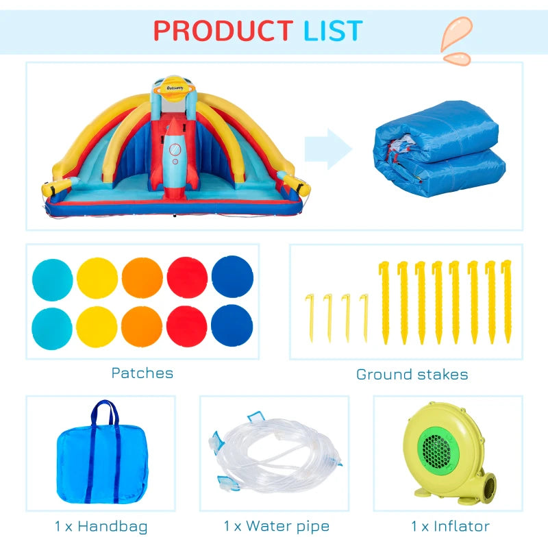 Outsunny Bounce Castle, Inflatable Trampoline with Water Slide Pool Climb 11.3' x 9.8' x 6.9'