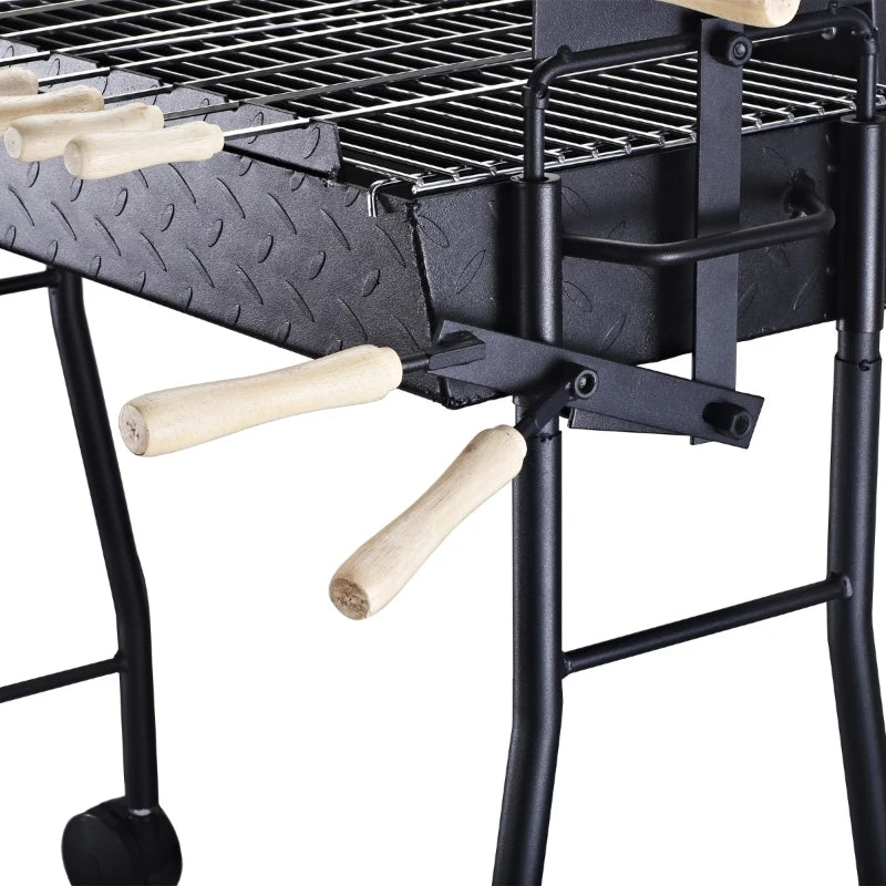 Outsunny 35" Charcoal BBQ Grill and Smoker Combo 2 in 1 Portable Rotisserie with Large/Small Skewers Included and 4 Wheels for Portability
