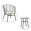 Outsunny 3 Piece Patio Set, Outdoor Bistro Furniture, PE Rattan Wicker Table and Chairs, Cushioned, Hand Woven, Modern Look with Tempered Glass for Garden, Porch, Pool, Backyard, Gray