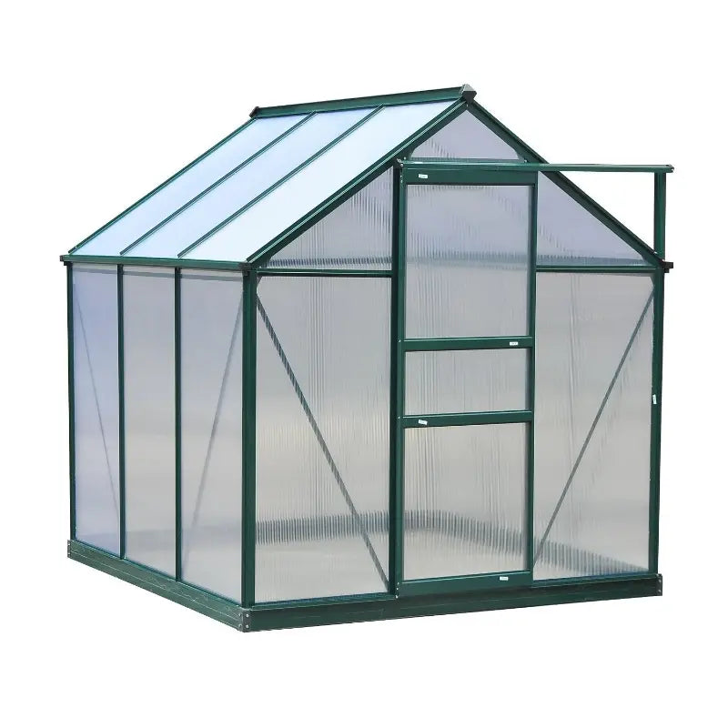 Outsunny 6' x 8' x 7' Polycarbonate Greenhouse Walk-in Plant Greenhouse for Backyard/Outdoor Use with Window and Door, Aluminum Frame, PC Board