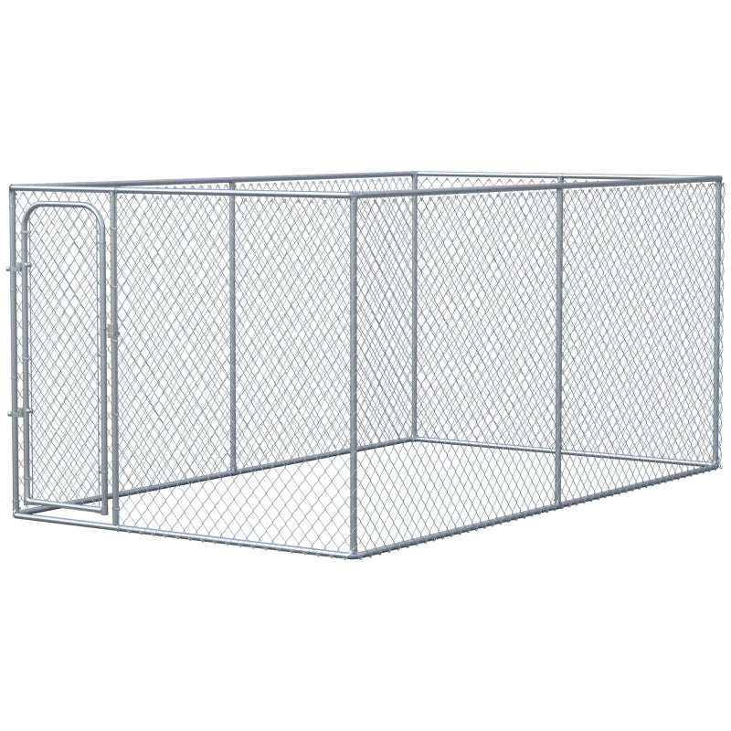 PawHut Outdoor Dog Kennel Galvanized Chain Link Fence Heavy Duty Pet Run House Chicken Coop with Secure Lock Mesh Sidewalls for Backyard Garden 13' x 8' Silver