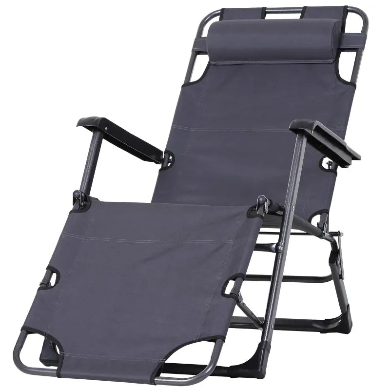 Outsunny Tanning Chair, 2-in-1 Beach Lounge Chair & Camping Chair w/ Pillow & Pocket, Adjustable Chaise for Sunbathing Outside, Patio, Poolside, Blue