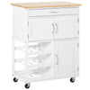 HOMCOM Rolling Kitchen Island Cart with Rubberwood Top and Storage, White