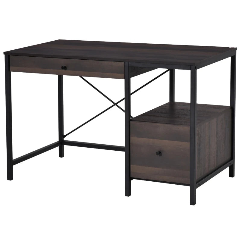 HOMCOM Home Office Writing Desk with File Storage Drawer, Walnut Brown