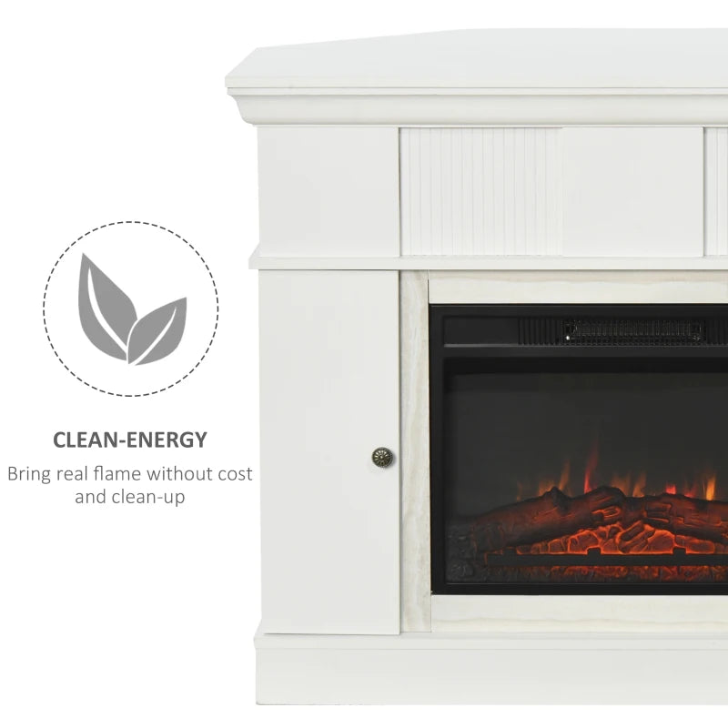 HOMCOM Electric Fireplace with Storage Door Cabinets, LED Log Flame, Remote Control, and Adjustable Temperature, for Living Room, Dining Room, Office, and Corner Use - White
