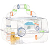 PawHut Hamster Cage, 2-Level Small Animal Habitat with Accessories Tube Tunnels, Exercise Wheel, Water Bottle, Food Dish, Hut, 22" x 15" x 12.5", Clear