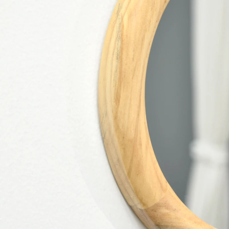 HOMCOM 31" Wood Wall Mirror, Round Mirror for Wall, Natural Wood Color
