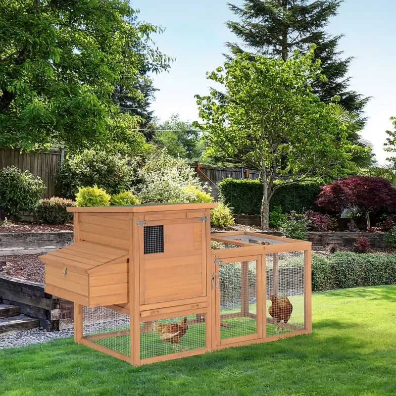PawHut 66" Chicken Coop Kit Wooden Chicken House Rabbit Hutch Poultry Cage Hen Pen Backyard with Outdoor Run and Nesting Box