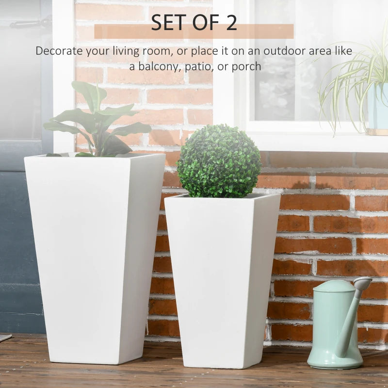 Outsunny 2-Pack Outdoor Planter Set, MgO Flower Pots with Drainage Holes, Durable & Stackable Plant Pot, 22in & 18in, for Entryway, Patio, Yard, Garden, Gray