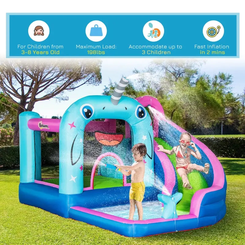 Outsunny Christmas 4-in-1 Kids Inflatable Bounce House Jumping Castle Trampoline, Pool, Slide, Climbing Wall with Christmas Tree Pattern Storage Bag & Air Blower