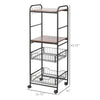 HOMCOM 24" 3-Tier Rolling Kitchen Cart, Utility Storage Trolley with 2 Basket Drawers, Side Hooks for Dining Room, Brown