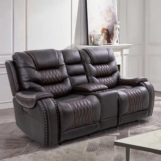 Sandia Leather Power Reclining Console Loveseat with Power Headrests
