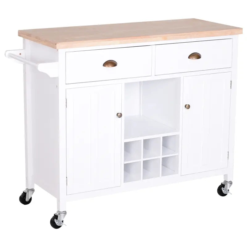 HOMCOM Rolling Kitchen Island Trolley Storage Cart with Drawers, Door Cabinet, Adjustable Shelves for Dining Room - White