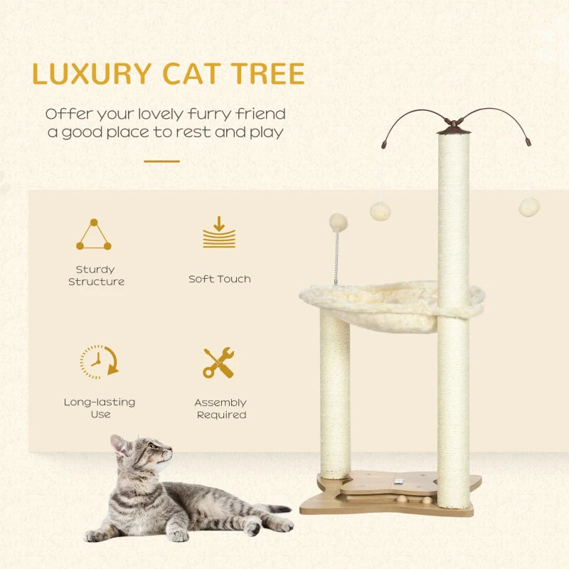 PawHut Cat Litter Box Enclosure Furniture with Cat Tree, Hidden Litter Box with Scratching Post, Bed, Modern Cat House Indoor, Gray
