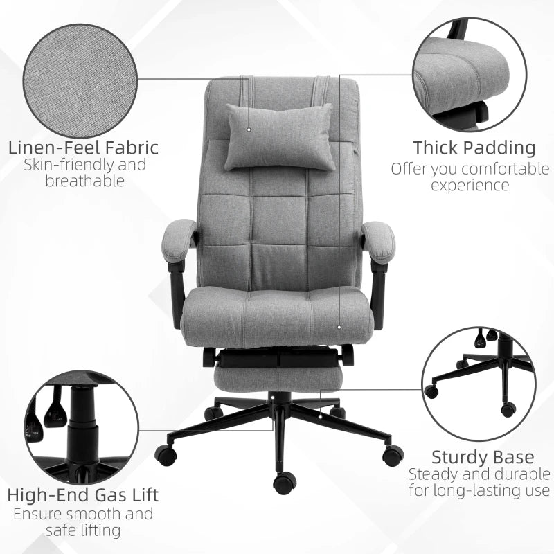 Vinsetto Executive Linen Fabric Office Chair High Back Swivel Task Chair  with Adjustable Height Upholstered Retractable Footrest Headrest Dark Gray