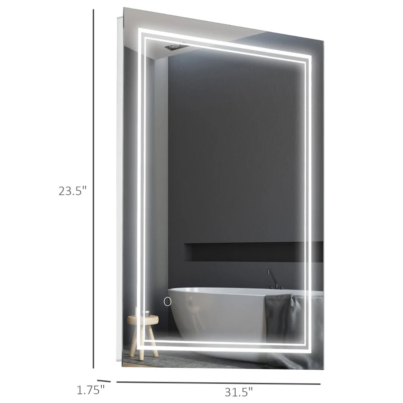 kleankin Wall Mounted Vanity Closet Mirror with Finger Swipe Function for Light, Silver