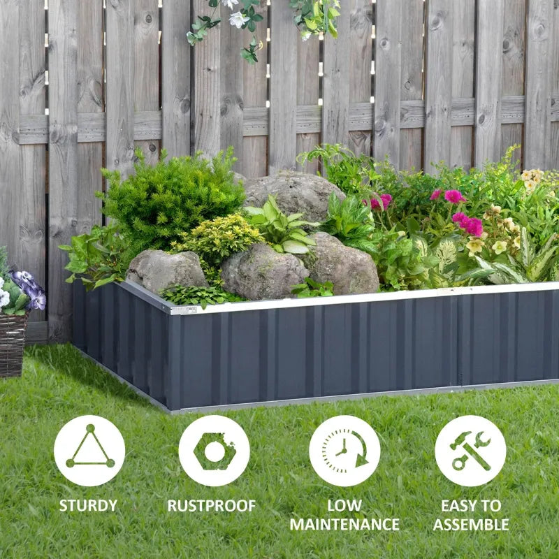 Outsunny Metal Raised Garden Bed No Bottom DIY Large Steel Planter Box w/ Gloves-1