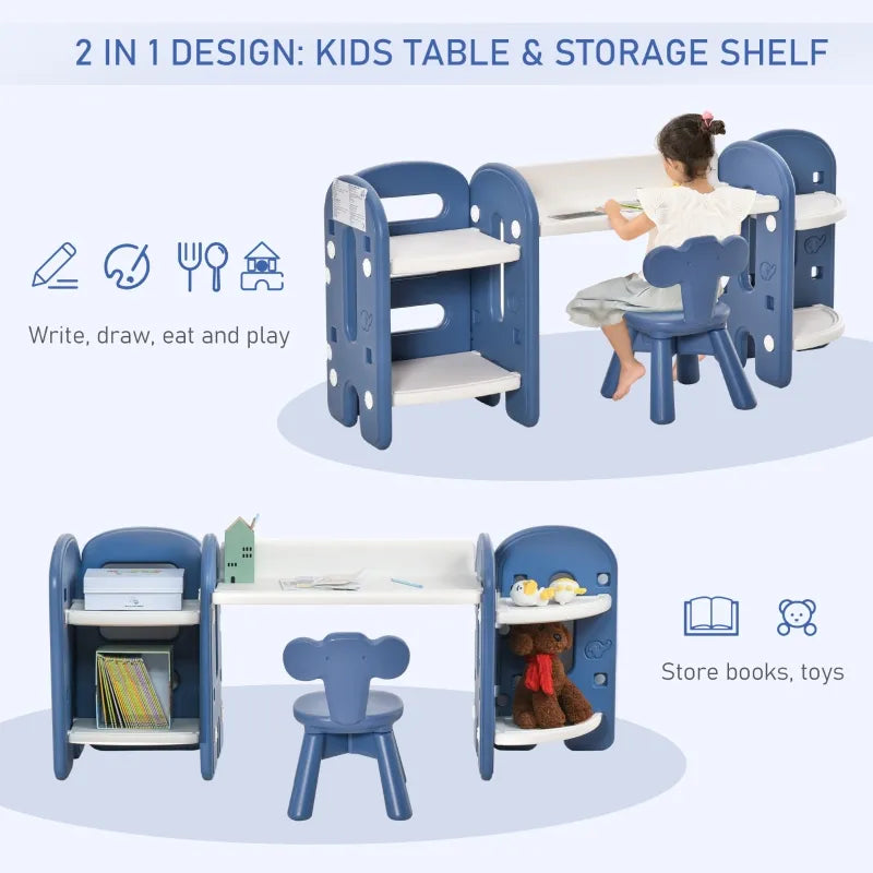Qaba Kids Adjustable Table and Chair for Set, School, Art, and Meals Grey and White