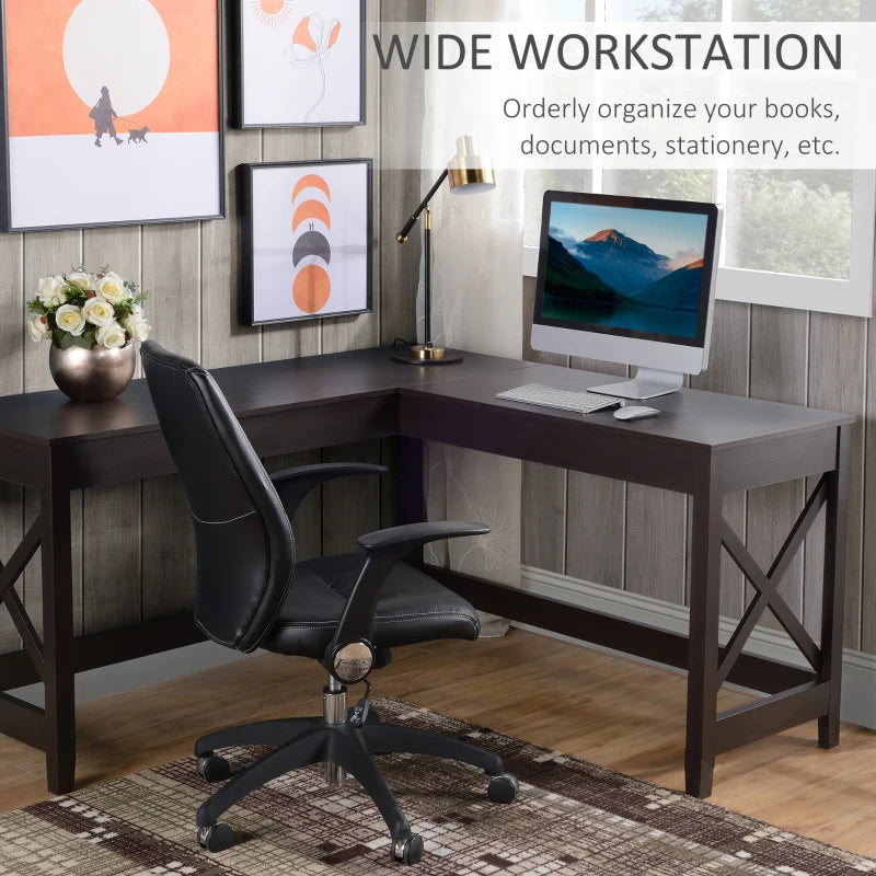 HOMCOM 57" L-Shaped Corner Desk, Computer Home Office Desk and Writing Table, Brown