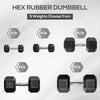 Soozier Hex Rubber Free Weight Dumbbells 50 Lbs. Set of 2 with Steel Handles, Hand Weight for Strength Workout Training, Black