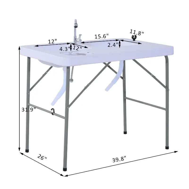 Outsunny 48" Folding Table with Sink Fish Fillet Camping Picnic Outdoor Gardening Table