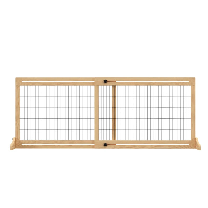 PawHut 72" W x 27.25" H Extra Wide Freestanding Pet Gate with Adjustable Length Dog, Cat, Barrier for House, Doorway, Hallway, Natural