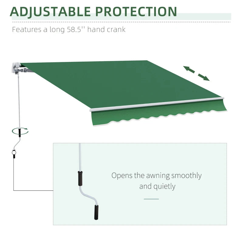 Outsunny 12' x 10' Retractable Awning Patio Awnings Sun Shade Shelter with Manual Crank Handle, 280g/m² UV & Water-Resistant Fabric and Aluminum Frame for Deck, Balcony, Yard, Green