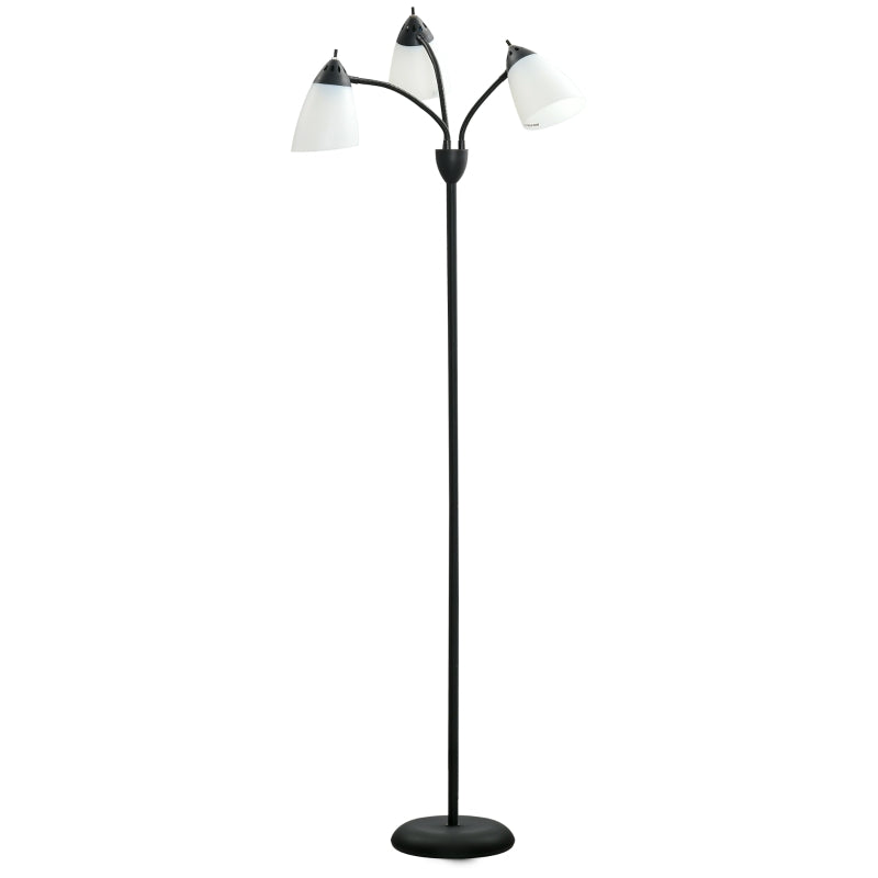 HOMCOM Arc Floor Lamp with 3 Hanging Drum Shape Lampshade, Flexible Steel Pole and Marble Round Base, Black/White
