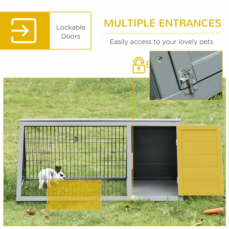 PawHut 46" x 24" Wooden A-Frame Outdoor Rabbit Cage Small Animal Hutch with Outside Run & Ventilating Wire, Yellow