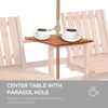 Outsunny Patio Bench, Wood Garden Bench with Center Table & Umbrella Hole, Wooden Outdoor 2 Chair Set, Slatted, Varnished, Natural