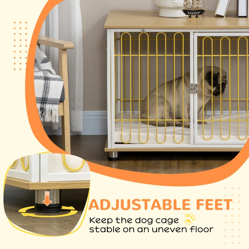 PawHut Dog Crate Side End Table, Indoor with Soft Cushion, Double Doors, for Medium Large Dogs