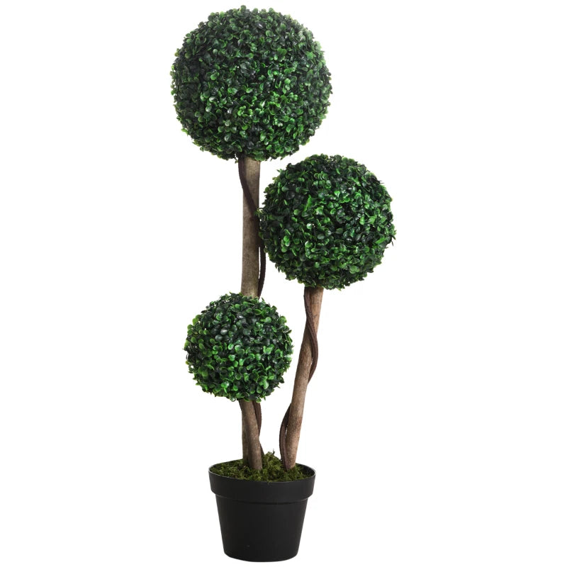 HOMCOM 35.5" Artificial Plant for Home Decor Indoor & Outdoor Fake Plants Artificial Tree in Pot, Ball Boxwood Topiary Tree for Home Office, Living Room Decor