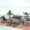 Outsunny 6 PCS Patio Dining Set All Weather Rattan Wicker Furniture Set with Wood Grain Top Table and Soft Cushions, Beige