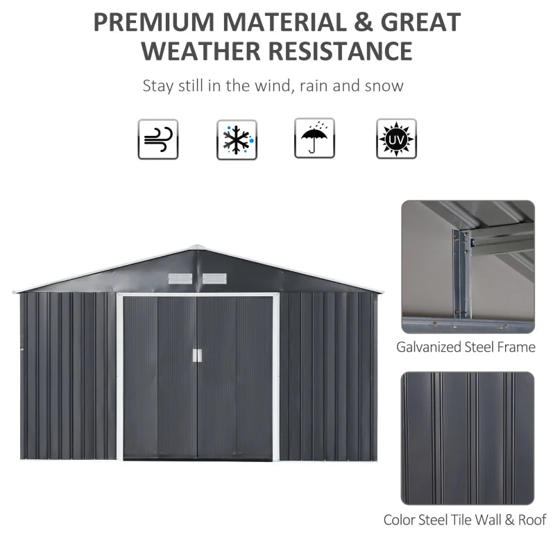 Outsunny 9' x 6' Metal Storage Shed, Garden Tool House with Floor Foundation, Double Sliding Doors, 4 Air Vents for Backyard, Patio, Lawn, Green