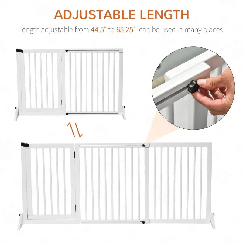 PawHut Freestanding Length Adjustable Wooden Pet Gate with Lockable Door 3 Panels, White