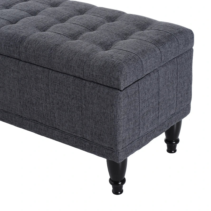 HOMCOM Large 42" Tufted Linen Fabric Ottoman Storage Bench With Soft Close Lid for Living Room, Entryway, or Bedroom, Dark Heather Grey