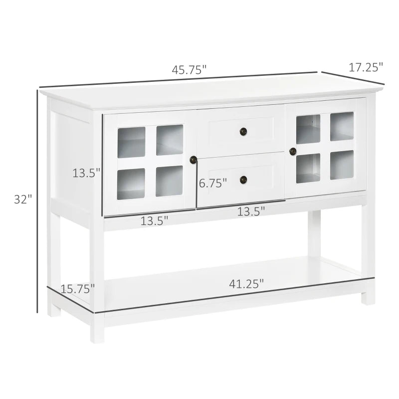 HOMCOM Sideboard Buffet Cabinet, Kitchen Cabinet, Coffee Bar Cabinet with Glass Doors, Drawers and Adjustable Shelves, White