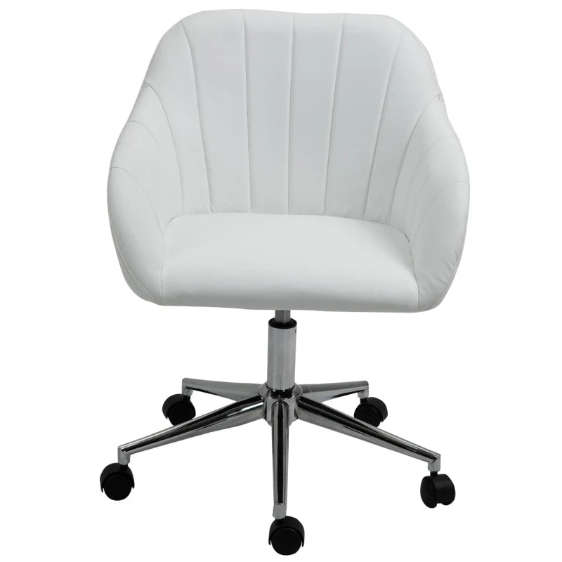 Vinsetto Mid Back Home Office Chair Computer Desk Chair with PU Leather, Adjustable Height, Swivel Wheels for Study, Bedroom, White
