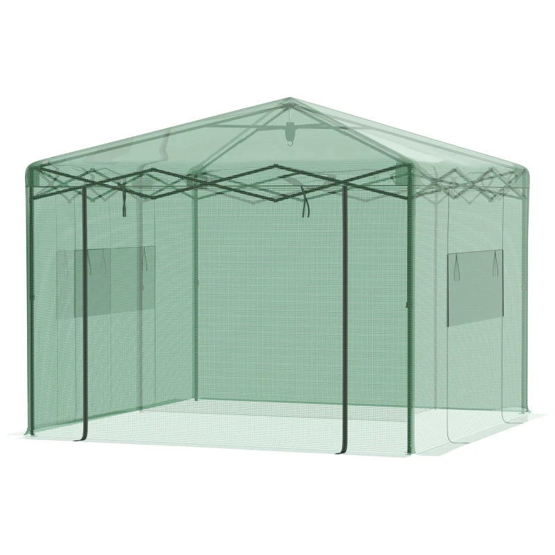 Outsunny 8' x 6' Portable Walk-in Greenhouse, Folding Pop-up, Outdoor Canopy Green House, Roll-Up Zipper Door & 2 Ventilating Side Windows for Growing Flowers, Herbs, Vegetables, Saplings, Green