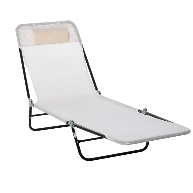 Outsunny Folding Chaise Lounge Pool Chair, Outdoor Sun Tanning Chair with Pillow, Reclining Back, Steel Frame & Breathable Mesh for Beach, Yard, Patio, Blue