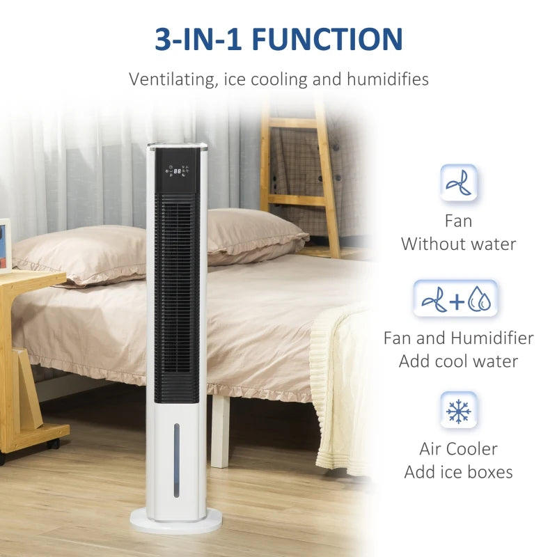 HOMCOM 32" Mobile Evaporative Air Cooler, 3-In-1 Ice Cooling Fan Water Conditioner Humidifier Unit with Remote, Timer, Oscillating, LED Display, 3.2gal Water Tank for Home Office Bedroom