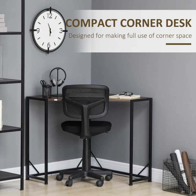 HOMCOM Space-Saving Small Corner Desk & Corner TV Stand, Corner Computer Desk with Strong Metal Frame, Writing Desk Home Corner Office Desk Workstation, Dark Walnut