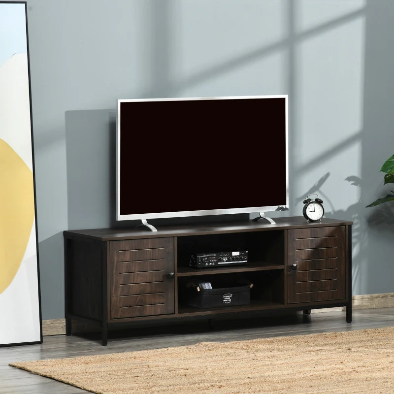 HOMCOM TV Stand for TVs up to 60", Industrial Entertainment Center Cabinet with Storage Shelves for Living Room or Bedroom, Dark Walnut